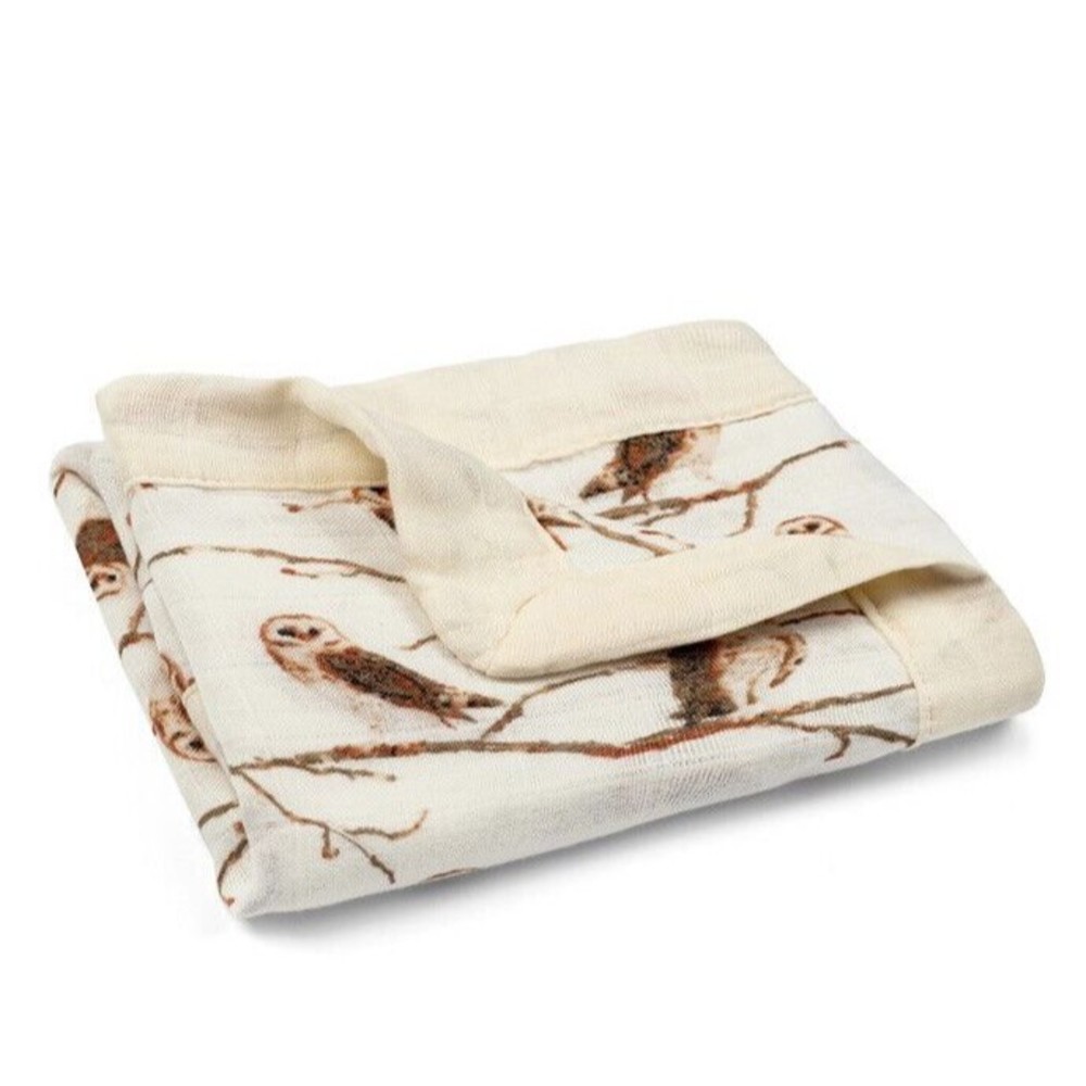 MILKBARN Beige OWL Mini Baby Lovey Muslin Security Blanket Rayon Bamboo Branch